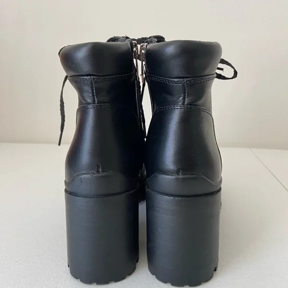 NWOT | Nine West women’s faux leather lace up combat zip boots wedge chunk heel - Picture 3 of 7